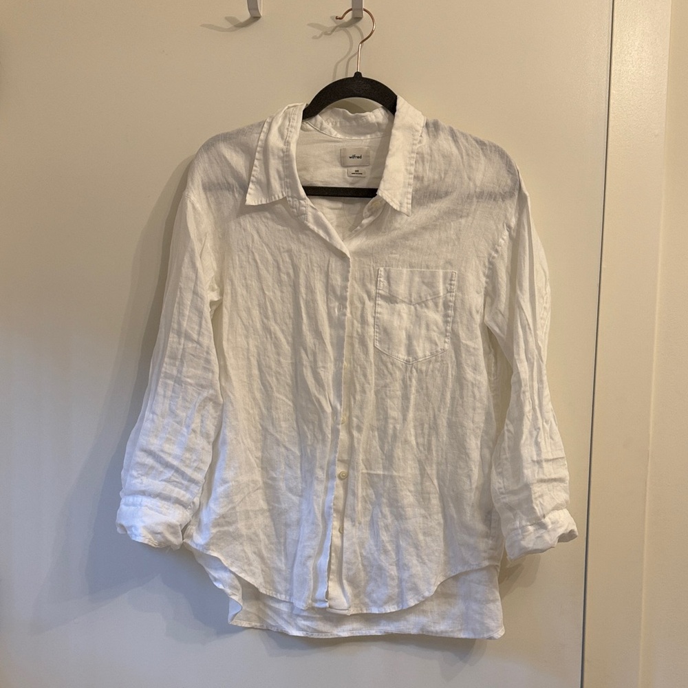 WILFRED Crisp White Linen Button-Up Shirt